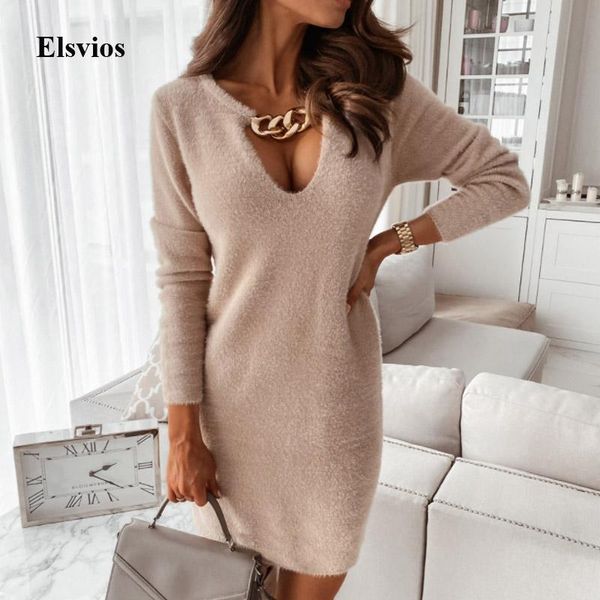 casual dresses women autumn winter fleece warm long sleeve slim mini dress solid v neck chain necklace party vestidos, Black;gray
casual dresses women autumn winter fleece warm long sleeve slim mini dress solid v neck chain necklace party vestidos, Black;gray