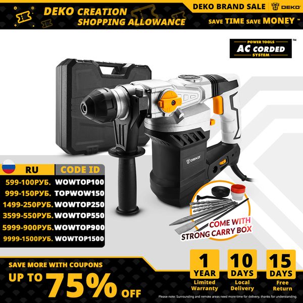 deko dkrh32ld1 2000w 220v multifunctional rotary hammer with bmc and 6pcs accessories electric demolition hammer impact drill
deko dkrh32ld1 2000w 220v multifunctional rotary hammer with bmc and 6pcs accessories electric demolition hammer impact drill