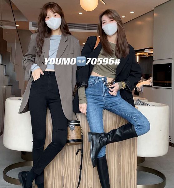 order autumn women's high waist small feet elastic rough edges holes pencil pants, Blue
order autumn women's high waist small feet elastic rough edges holes pencil pants, Blue