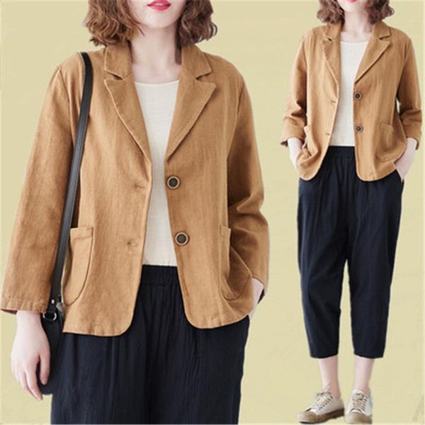 women's jackets women cotton linen tailored coats arrival 2021 spring vintage style turn-down collar solid color loose female, Black;brown
women's jackets women cotton linen tailored coats arrival 2021 spring vintage style turn-down collar solid color loose female, Black;brown