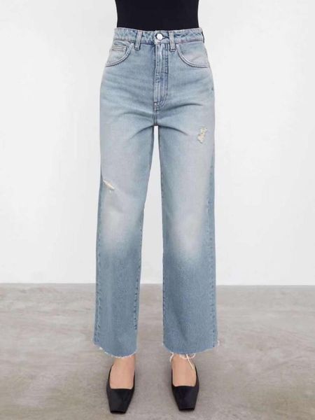 women's jeans denim trousers high waist hole solid color female retro wide-length, Blue
women's jeans denim trousers high waist hole solid color female retro wide-length, Blue