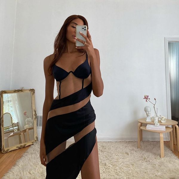 2021 foreign trade autumn and winter womens clothing new v-neck brace fashion color contrast see-through slim-fit mesh dress, White;black
2021 foreign trade autumn and winter womens clothing new v-neck brace fashion color contrast see-through slim-fit mesh dress, White;black