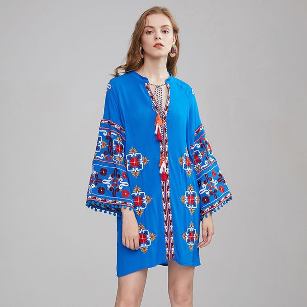 2021 new flare sleeve mini dress women ethnic robe vintage blue cotton floral embroidery tassel a-line autumn dresses 0c84, White
2021 new flare sleeve mini dress women ethnic robe vintage blue cotton floral embroidery tassel a-line autumn dresses 0c84, White