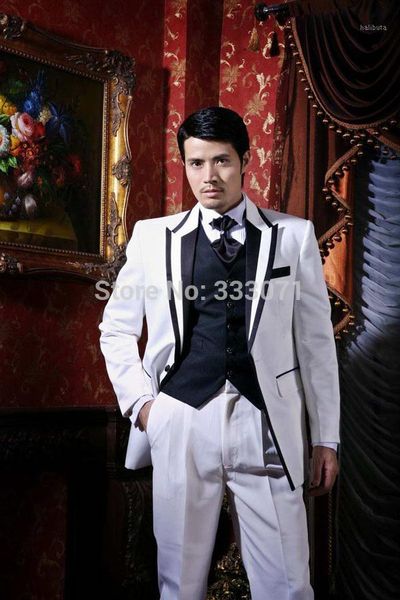 men's suits & blazers custom made white with navy 1 buttons groom tuxedos man groomsman men wedding bridegroom jacket+pants+tie+vest, White;black
men's suits & blazers custom made white with navy 1 buttons groom tuxedos man groomsman men wedding bridegroom jacket+pants+tie+vest, White;black