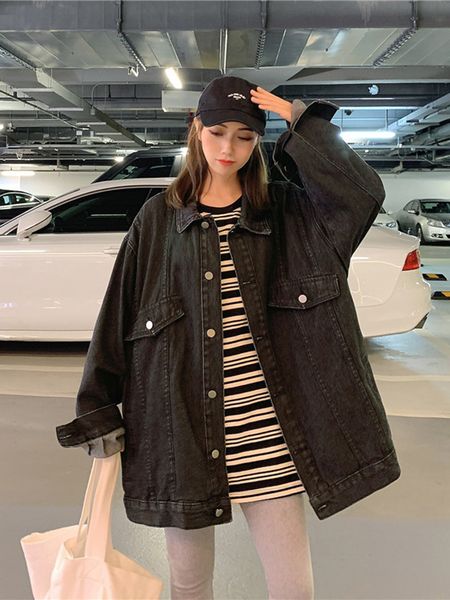 2021 spring female turn down collar single breasted long-sleeved minimalist solid color denim jacket cardigan coat 16w320, Black;brown 
2021 spring female turn down collar single breasted long-sleeved minimalist solid color denim jacket cardigan coat 16w320, Black;brown