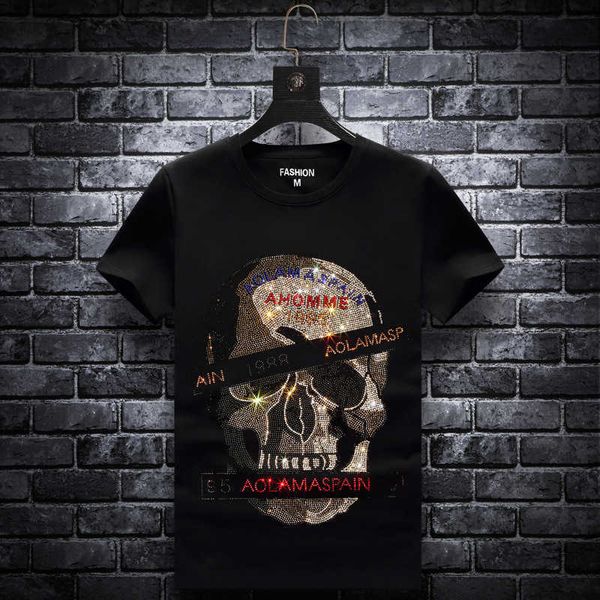 fashion t shirt skull head drill short sleeve men's 2021 summer brand round neck half social guy big size suit 31, White;black
fashion t shirt skull head drill short sleeve men's 2021 summer brand round neck half social guy big size suit 31, White;black