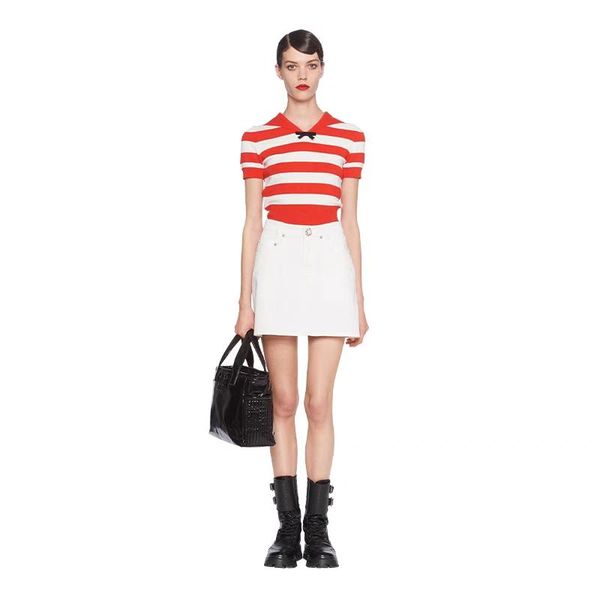 women's t-shirt 2021 striped stitching navy collar short-sleeved t-shirt, spring and summer fashion all-match knitted top, White
women's t-shirt 2021 striped stitching navy collar short-sleeved t-shirt, spring and summer fashion all-match knitted top, White