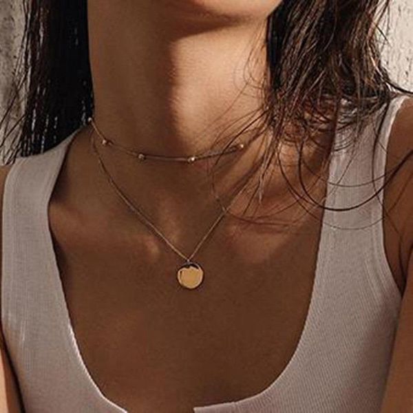 chains summer golden round pendant double layer necklace for women trendy jewelry accessories, Silver
chains summer golden round pendant double layer necklace for women trendy jewelry accessories, Silver
