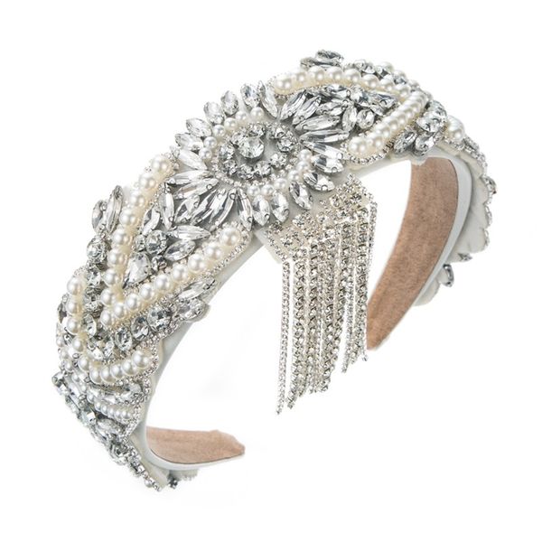 luxury sparkly crystal headband vintage imitation pearl rhinestone tassel hairband bridal wedding headpieces, Silver
luxury sparkly crystal headband vintage imitation pearl rhinestone tassel hairband bridal wedding headpieces, Silver