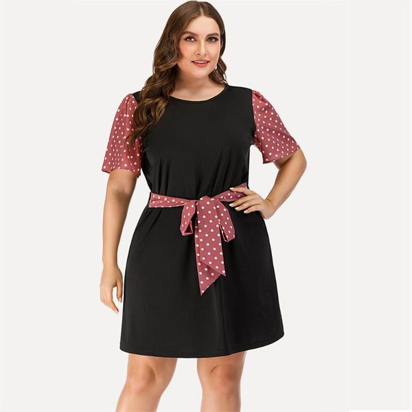 plus size dresses women summer beach chiffon dress casual short sleeve polka dot spliced boho mini o neck sundress vestidos, Black
plus size dresses women summer beach chiffon dress casual short sleeve polka dot spliced boho mini o neck sundress vestidos, Black