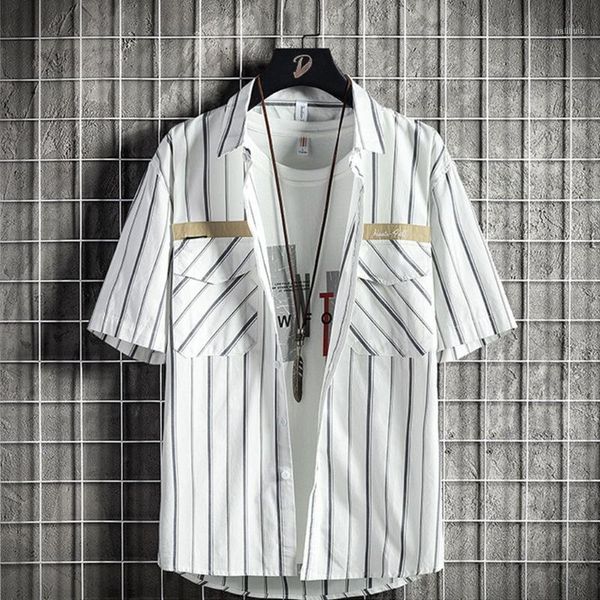 men's casual shirts mens summer short sleeve harajuku striped print letters embroidery blouse flap chest pocket patchwork loose beach, White;black
men's casual shirts mens summer short sleeve harajuku striped print letters embroidery blouse flap chest pocket patchwork loose beach, White;black