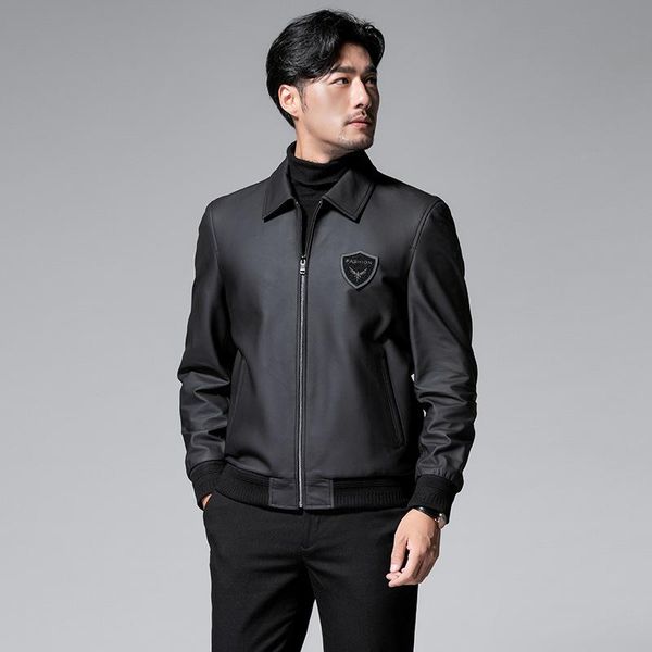 men's leather & faux spring and autumn lapel short jacket korean casual handsome sheep, Black
men's leather & faux spring and autumn lapel short jacket korean casual handsome sheep, Black