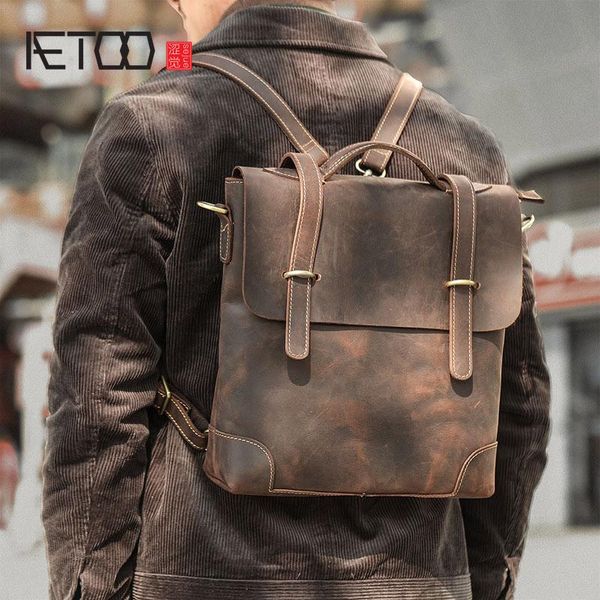 aetoo leather retro college style backpack, men's backpack, men's single shoulder bag
aetoo leather retro college style backpack, men's backpack, men's single shoulder bag