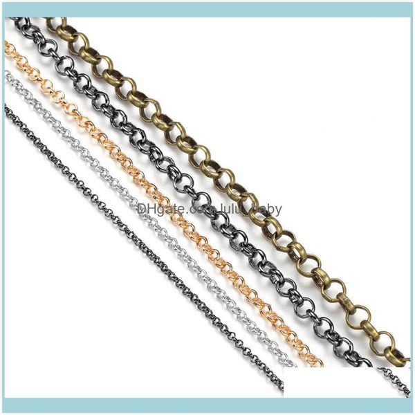 chains necklaces & pendants jewelrychains 5m/lot 2-5.8mm bulk rolo chain long jewelry extension necklace for diy handmade making findings ae, Silver