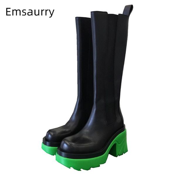 boots mixed candy color platform block heel women round toe elastic band knee-high booties genuine leather winter botas, Black
boots mixed candy color platform block heel women round toe elastic band knee-high booties genuine leather winter botas, Black