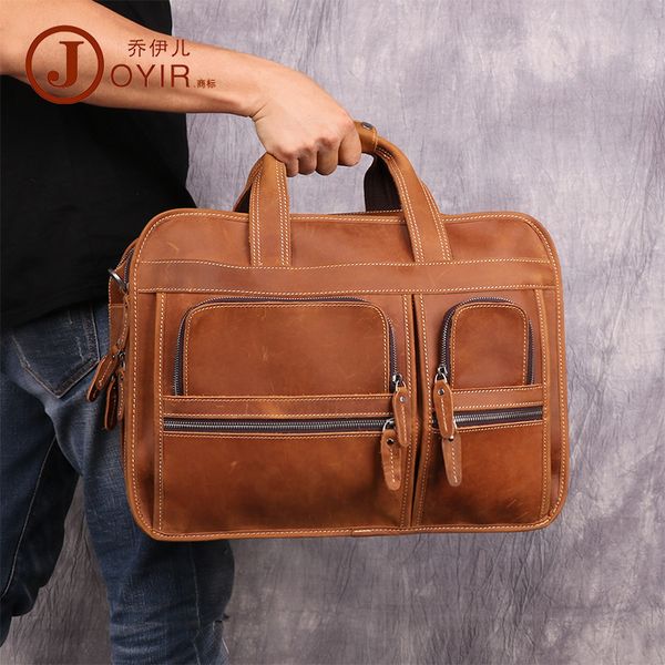 horse crazy leather busins briefcase large capacity 17 inch lapbag men's