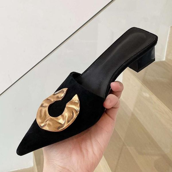 slippers 2021 summer high heels shoes women's sheep suede pointed toe slip on mules metal decoration cozy women, Black
slippers 2021 summer high heels shoes women's sheep suede pointed toe slip on mules metal decoration cozy women, Black