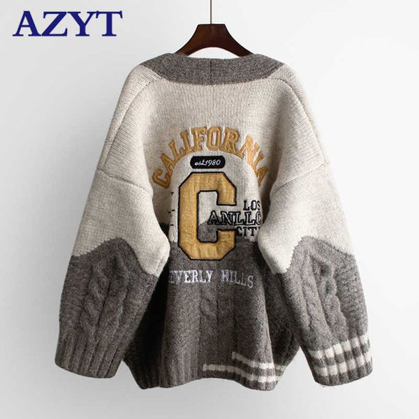 azyt v neck letters embroidery autumn winter knit women's cardigan oversized patchwork sweater female cardigan jacket 201120, White;black
azyt v neck letters embroidery autumn winter knit women's cardigan oversized patchwork sweater female cardigan jacket 201120, White;black