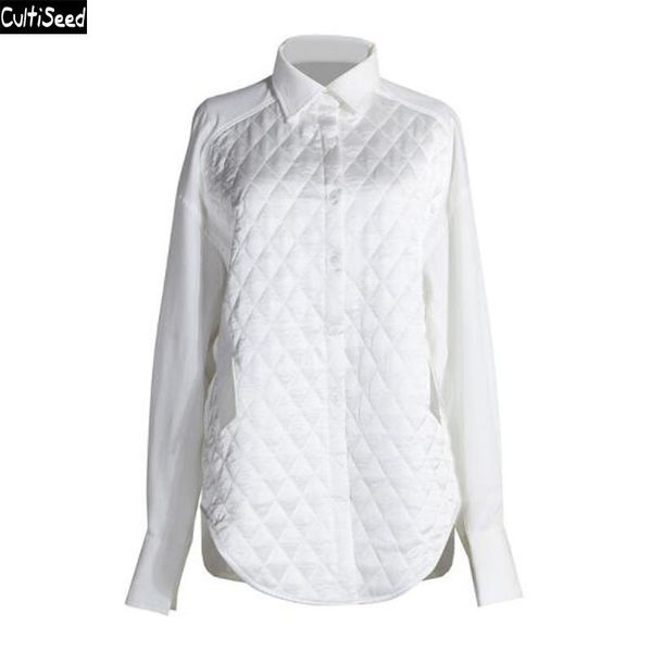 women's blouses & shirts cultiseed women stitching diamond cotton long sleeve female fashion single breasted office work party, White
women's blouses & shirts cultiseed women stitching diamond cotton long sleeve female fashion single breasted office work party, White