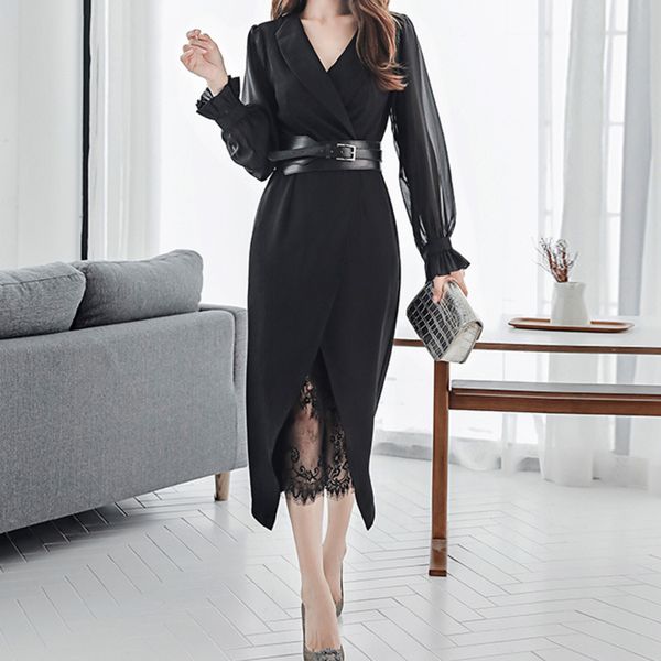 Lace Chiffon Two Pieces Suit Black White Office Women Dress Lapel Collar Long Sleeve Sexy Slit Party Dress Vestido Longo Festa evening
Lace Chiffon Two Pieces Suit Black White Office Women Dress Lapel Collar Long Sleeve Sexy Slit Party Dress Vestido Longo Festa evening