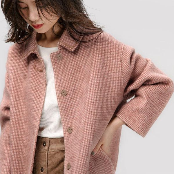 women's wool & blends dark pink double-sided literary retro plaid coat female alpaca a-line woolen dress up girl, Black
women's wool & blends dark pink double-sided literary retro plaid coat female alpaca a-line woolen dress up girl, Black