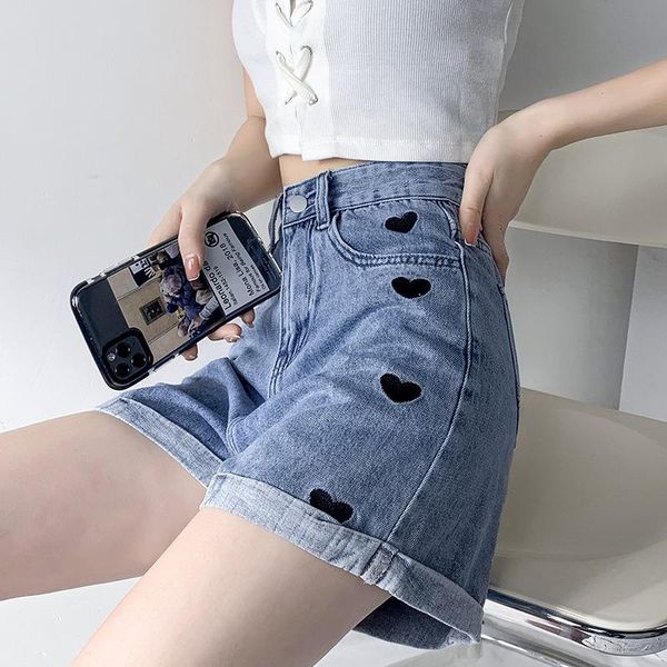 women's jeans high waist heart embroidery denim shorts women summer casual all-match female korean wide leg, Blue
women's jeans high waist heart embroidery denim shorts women summer casual all-match female korean wide leg, Blue