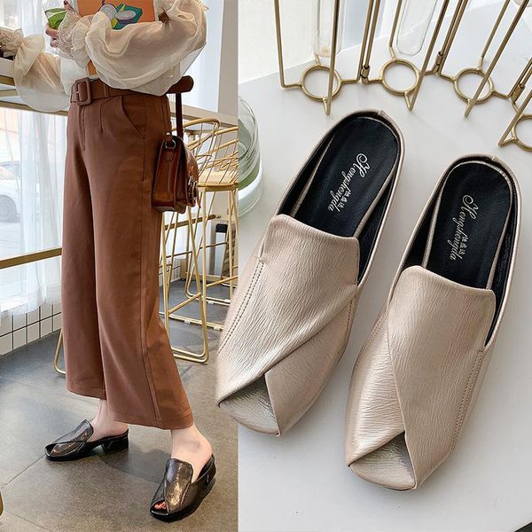 slippers female fish mouth square toe half drag women's shoes casual heel low all-match durable, Black
slippers female fish mouth square toe half drag women's shoes casual heel low all-match durable, Black