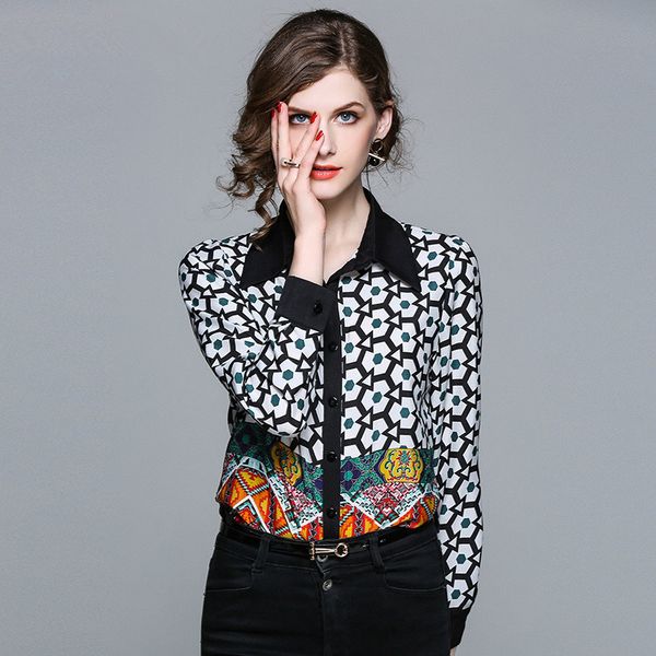 2021 new women long sleeve black blouses office vintage camisas feminina geometric floral prints patches casual shirts ladies ixe6, Black;white
2021 new women long sleeve black blouses office vintage camisas feminina geometric floral prints patches casual shirts ladies ixe6, Black;white