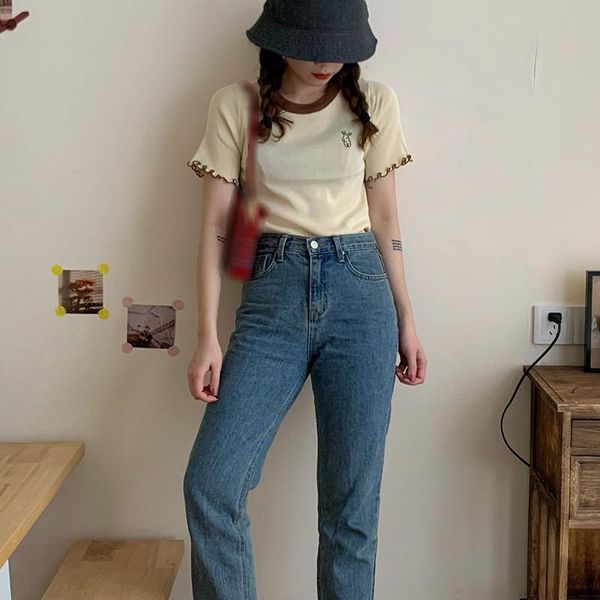 women's t-shirt women summer retro embroidery fashion round neck short sleeve knitted beach wear slim, White
women's t-shirt women summer retro embroidery fashion round neck short sleeve knitted beach wear slim, White