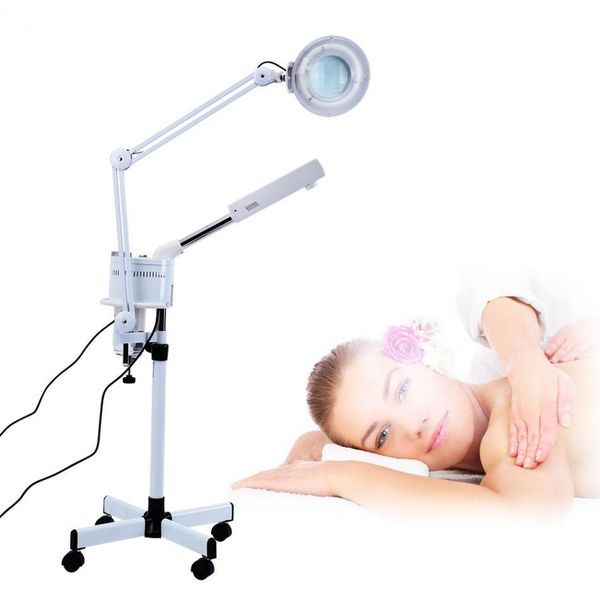 

3 in 1 uv ozone face steamer cold light led 5x magnifier floor lamp facial body tattoo makeup lamp beauty spa salon tool