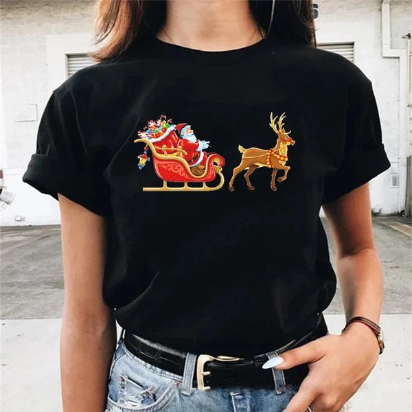 women's t-shirt 2021 christmas funny santa sleigh elk print women casucal round neck loose harajuku style black short sleeve, White
women's t-shirt 2021 christmas funny santa sleigh elk print women casucal round neck loose harajuku style black short sleeve, White