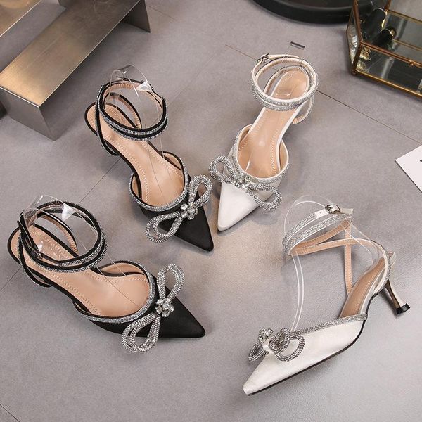 dress shoes european and american pointed high heels 2021 summer baotou rhinestone bow sandals stiletto mid-heel satin women's, Black
dress shoes european and american pointed high heels 2021 summer baotou rhinestone bow sandals stiletto mid-heel satin women's, Black