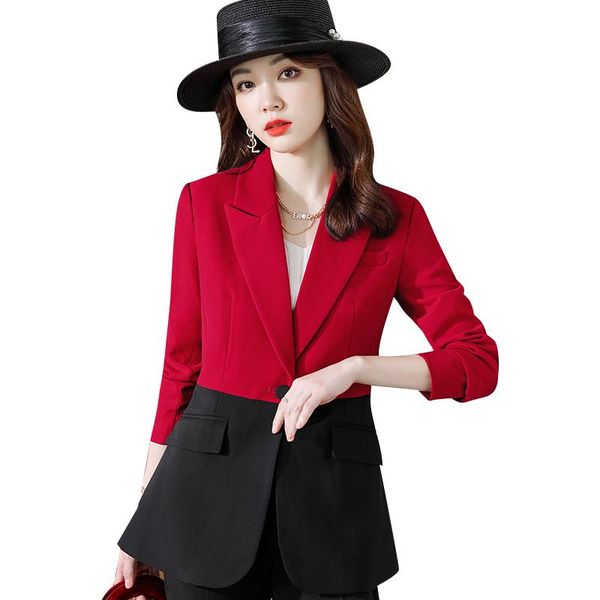 women's suits & blazers fashion ladies red and black patchwork blazer women jacket long sleeve work wear business beautician office uni, White;black
women's suits & blazers fashion ladies red and black patchwork blazer women jacket long sleeve work wear business beautician office uni, White;black