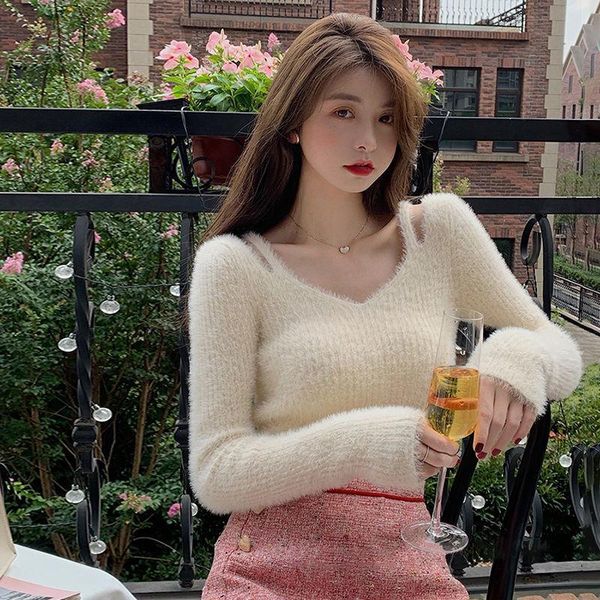 women's sweaters ladies faux mink off-shoulder sweater long-sleeved slim-fit knit short pullover winter chic, White;black
women's sweaters ladies faux mink off-shoulder sweater long-sleeved slim-fit knit short pullover winter chic, White;black