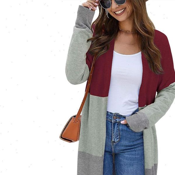 2021 fashion womens spring autumn sweaters open front cardigan long sleeve colorblock knit sweaters with pockets, White;black
2021 fashion womens spring autumn sweaters open front cardigan long sleeve colorblock knit sweaters with pockets, White;black