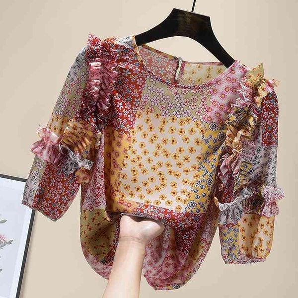 women's blouses & shirts vintage floral print ruffles sweet chiffon blouse half sleeve korean elegant shirt o-neck fashion summer, White
women's blouses & shirts vintage floral print ruffles sweet chiffon blouse half sleeve korean elegant shirt o-neck fashion summer, White