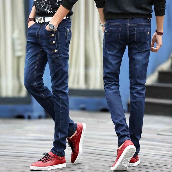 men's jeans novo casuais elásticos dos jovens da mo primavera, botões personalizados decorados cor sóli jeans masculino 27-36 2sj, Blue
men's jeans novo casuais elásticos dos jovens da mo primavera, botões personalizados decorados cor sóli jeans masculino 27-36 2sj, Blue