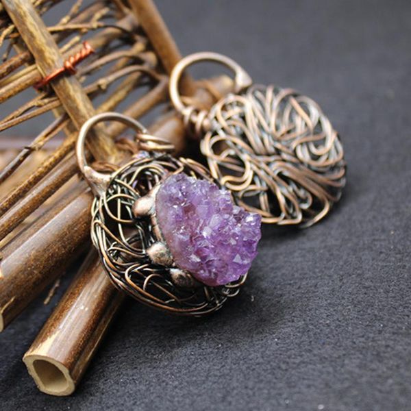 chains natural amethysts cluster pendants necklaces hand-wound bird's nest shaped jewelry chakra energy healing pendulum amulet, Silver
chains natural amethysts cluster pendants necklaces hand-wound bird's nest shaped jewelry chakra energy healing pendulum amulet, Silver