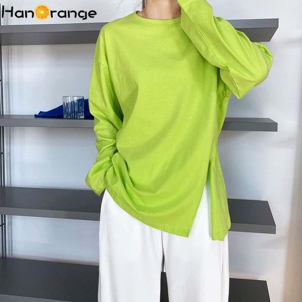 women's t-shirt korean spring autumn fashion fluorescent green split loose round neck peached long sleeve base shirt, White
women's t-shirt korean spring autumn fashion fluorescent green split loose round neck peached long sleeve base shirt, White