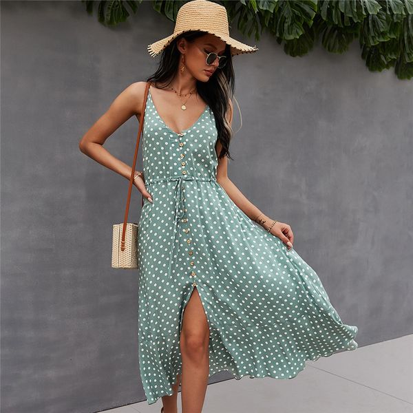 2021 spring new polka dot spaghetti strap women casual v neck holiday style bandage ladies high wasit summer es q44t, Black;gray
2021 spring new polka dot spaghetti strap women casual v neck holiday style bandage ladies high wasit summer es q44t, Black;gray