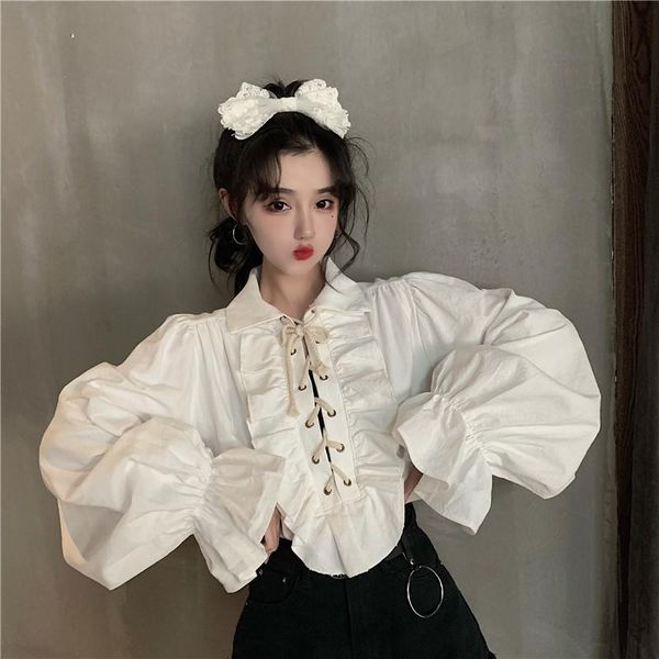 women's blouses & shirts women retro blousers ruffles lolita floral drawstring shirt medieval gothic blouse victorian ladies, White
women's blouses & shirts women retro blousers ruffles lolita floral drawstring shirt medieval gothic blouse victorian ladies, White