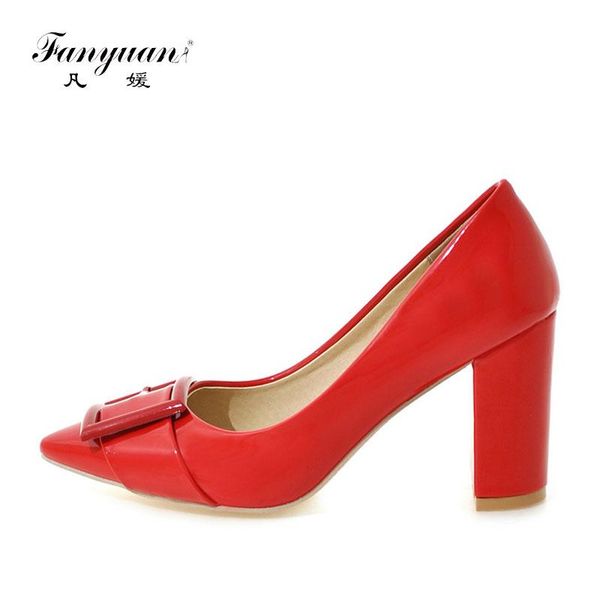 fanyuan nude pumps women shoes pointed toe patent leather thick high heels slip on buckle pumps lady party shoes big size, Black
fanyuan nude pumps women shoes pointed toe patent leather thick high heels slip on buckle pumps lady party shoes big size, Black
