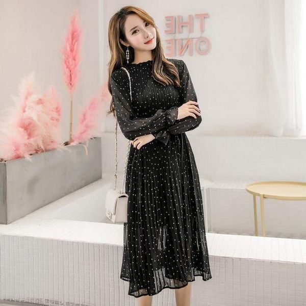 casual dresses spring autumn lady long chiffon dress 2021 robe femme women sleeved polka dot pleated black vintage clothes dc726, Black;gray
casual dresses spring autumn lady long chiffon dress 2021 robe femme women sleeved polka dot pleated black vintage clothes dc726, Black;gray