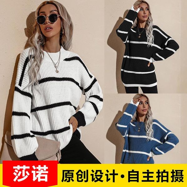 women's sweaters pullovers women sweater united states 2021 winter round collar loose stripe knitting fashion slf11869, White;black
women's sweaters pullovers women sweater united states 2021 winter round collar loose stripe knitting fashion slf11869, White;black
