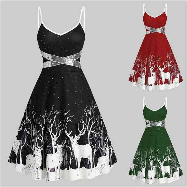 derss christmas print winter women dress party sequin patchwork sleeveless deer skater club night, Black;gray
derss christmas print winter women dress party sequin patchwork sleeveless deer skater club night, Black;gray