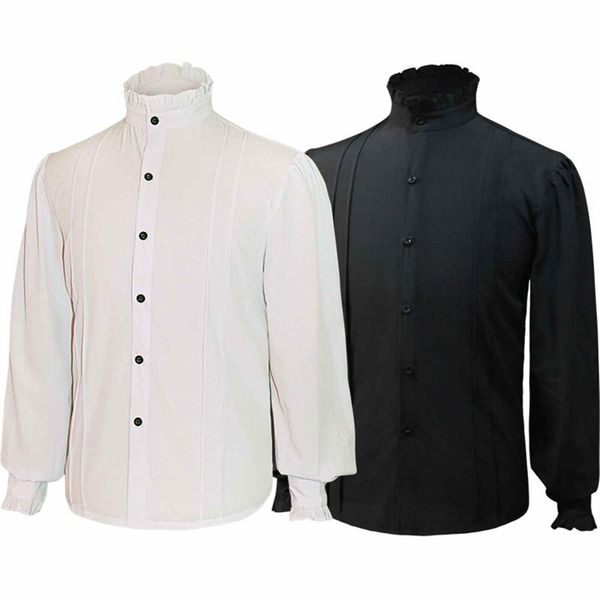 men's casual shirts feitong pirate shirt black white medieval solid button high collar jacket blouse the middle ages, White;black
men's casual shirts feitong pirate shirt black white medieval solid button high collar jacket blouse the middle ages, White;black