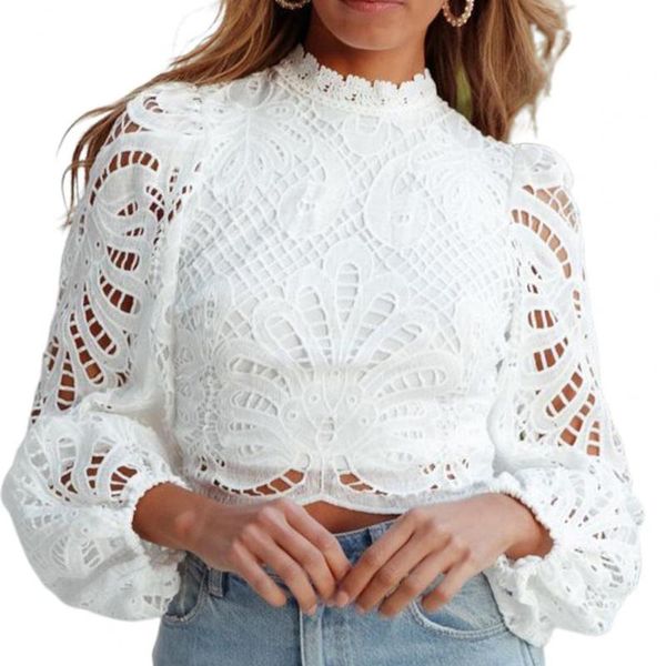 women's blouses & shirts elegant women blouse hollow out lace design long sleeve female shirt casual crochet turtleneck pullover, White
women's blouses & shirts elegant women blouse hollow out lace design long sleeve female shirt casual crochet turtleneck pullover, White