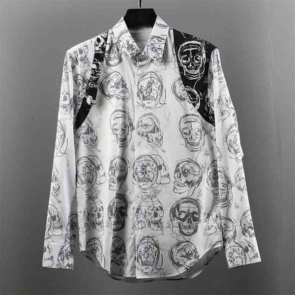 european men's long sleeve 0 skull digital printing counter casual shirt factory, White;black
european men's long sleeve 0 skull digital printing counter casual shirt factory, White;black