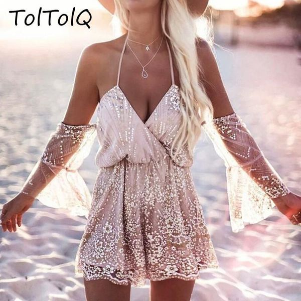women's jumpsuits & rompers toltolq summer style bodysuit halter v neck women gold sequin playsuit fashion cropped romper club party ju, Black;white
women's jumpsuits & rompers toltolq summer style bodysuit halter v neck women gold sequin playsuit fashion cropped romper club party ju, Black;white