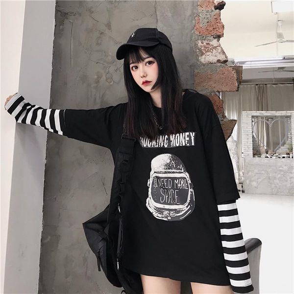 women's t-shirt spring and autumn printed pattern black white striped fake two long sleeve women loose bf harajuku style
women's t-shirt spring and autumn printed pattern black white striped fake two long sleeve women loose bf harajuku style